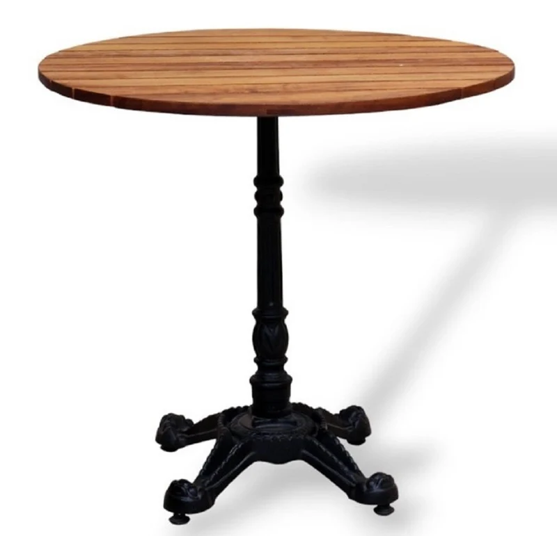 Casa Padrino Industrie Stil Garten Esstisch Dunkelbraun / Schwarz 80 x H. 76 cm - Rund Gartentisch mit Massivholz Tischplatte - Industrie Stil Gastronomie & Garten Möbel