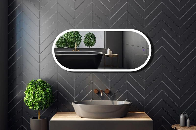 Casa Padrino Luxus Badezimmer Spiegel 45 x 2,5 x H. 105 cm - Ovaler Wandspiegel mit LED Beleuchtung - Badezimmer Möbel - Badezimmer Accessoires - Luxus Möbel