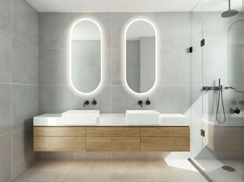 Casa Padrino Luxus Badezimmer Spiegel 45 x 2,5 x H. 105 cm - Ovaler Wandspiegel mit LED Beleuchtung - Badezimmer Möbel - Badezimmer Accessoires - Luxus Möbel