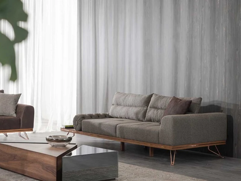 Casa Padrino Luxus Sofa Grau / Braun / Kupfer 270 x 100 x H. 65 cm - Wohnzimmer Sofa mit verstellbaren Rückenlehnen - Wohnzimmer Möbel - Hotel Möbel - Luxus Möbel