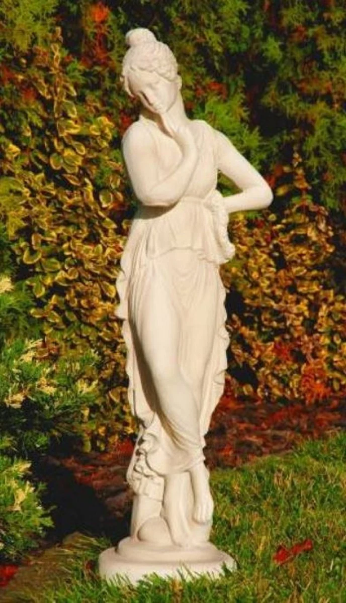 Casa Padrino Jugendstil Garten Deko Skulptur Dame Sandfarben H. 67 cm - Elegante Garten Deko Stein Figur - Barock & Jugendstil Garten Deko Accessoires
