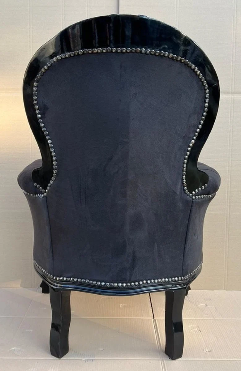 Casa Padrino Barock Samt Sessel Schwarz - Prunkvoller Massivholz Wohnzimmer Sessel - Antik Stil Wohnzimmer Sessel - Barock Wohnzimmer Möbel