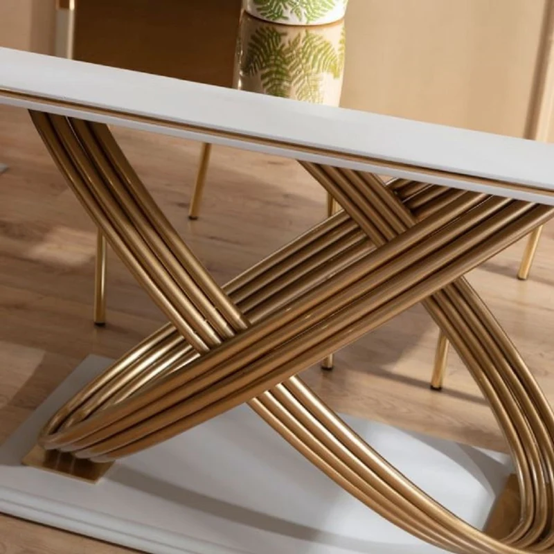 Casa Padrino Luxus Esstisch mit Glasplatte Weiß / Gold 207 x 97 x H. 79 cm - Esszimmer Möbel - Luxus Möbel - Luxus Kollektion