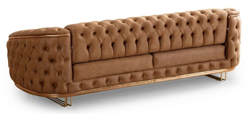 Casa Padrino Luxus Chesterfield Wohnzimmer Set Vintage Braun / Messing - 2 Luxus Chesterfield Sofas & 2 Luxus Chesterfield Sessel - Wohnzimmer Möbel - Luxus Möbel - Chesterfield Möbel