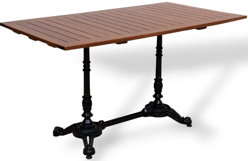 Casa Padrino Industrie Stil Garten Esstisch Dunkelbraun / Schwarz 140 x 80 x H. 76 cm - Rechteckiger Gartentisch mit Massivholz Latten Tischplatte - Industrie Stil Gastronomie & Garten Möbel
