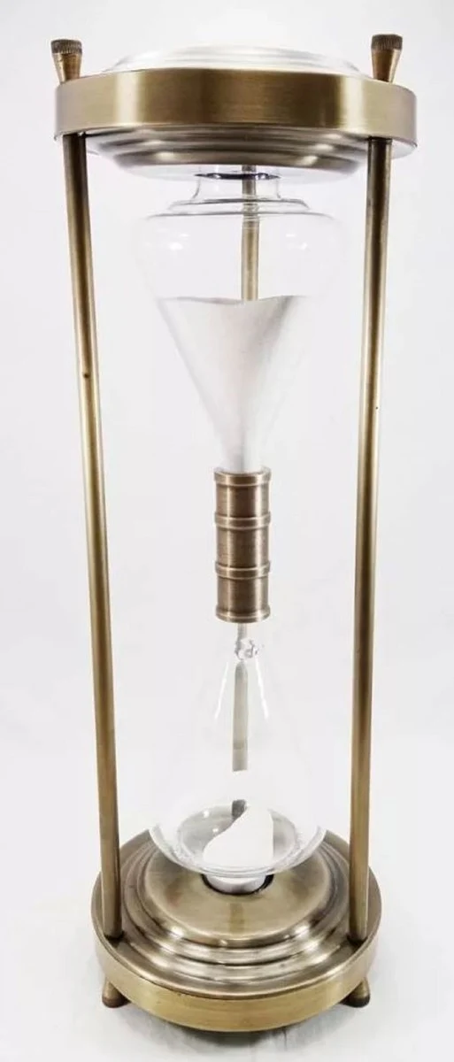 Casa Padrino Luxus Deko Sanduhr Messing / Weiß Ø 21 x H. 61 cm - Schreibtisch Deko - Wohnzimmer Deko - Luxus Deko - Deko Accessoires