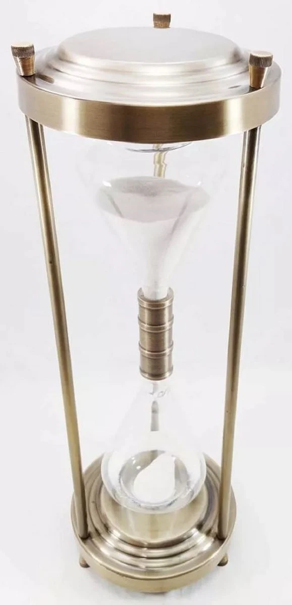 Casa Padrino Luxus Deko Sanduhr Messing / Weiß Ø 21 x H. 61 cm - Schreibtisch Deko - Wohnzimmer Deko - Luxus Deko - Deko Accessoires