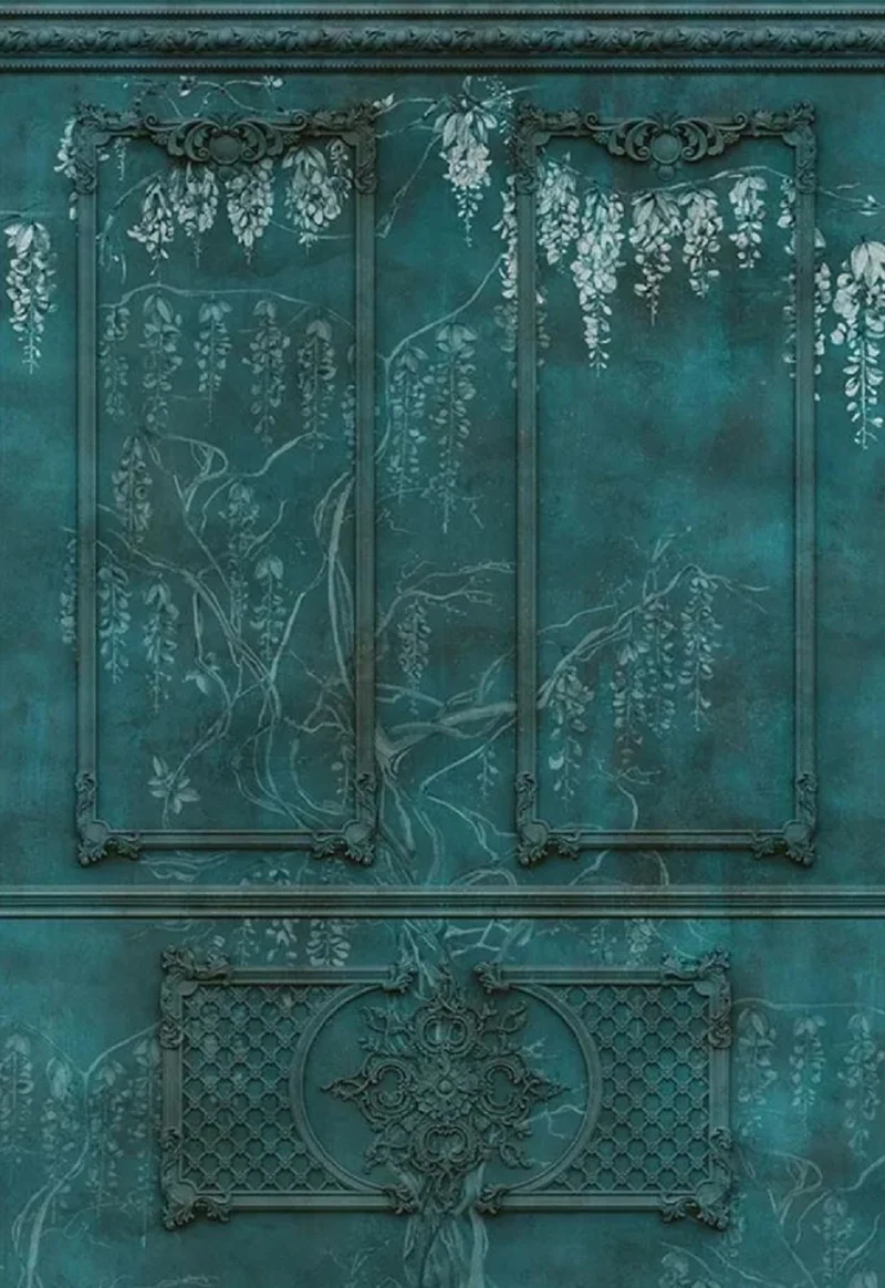 Casa Padrino Luxus Barock Vliestapete Antik Grün / Weiß - Barockstil Wohnzimmer Tapete mit elegantem Stuck Muster - Wanddeko im Barockstil - Barock Tapeten - Tapeten im Barockstil