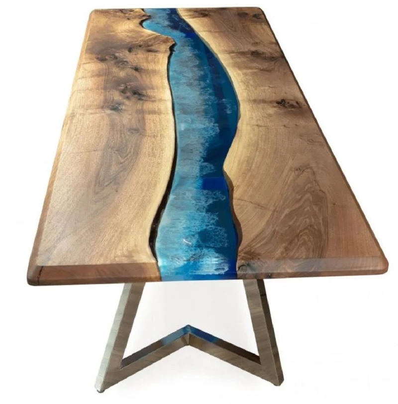 Casa Padrino Luxus Esstisch Braun / Blau / Silber 250 x 100 x H. 76 cm - Rechteckiger Küchentisch mit Epoxiharz - Esszimmer Möbel - Epoxiharz Möbel - Luxus Möbel