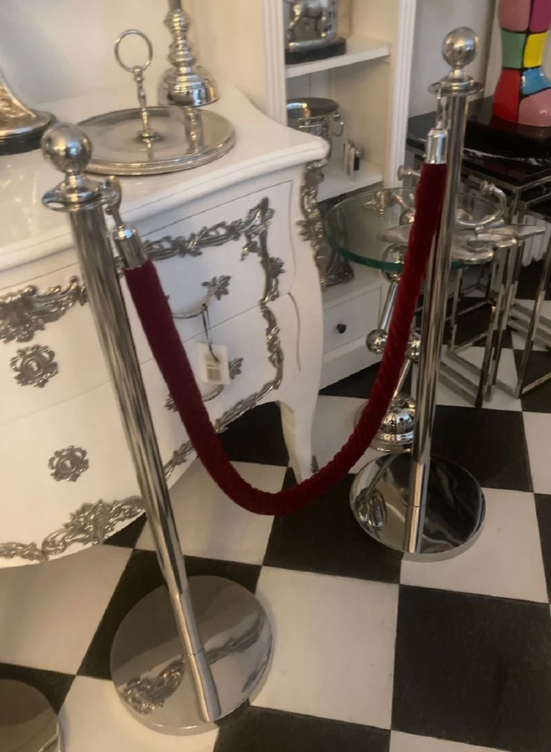 Casa Padrino Luxus VIP Absperrung Silber / Bordeauxrot Ø 32 x H. 106 cm - Absperrungsständer mit Seil - Hotel Accessoires - Restaurant Accessoires - Luxus Kollektion