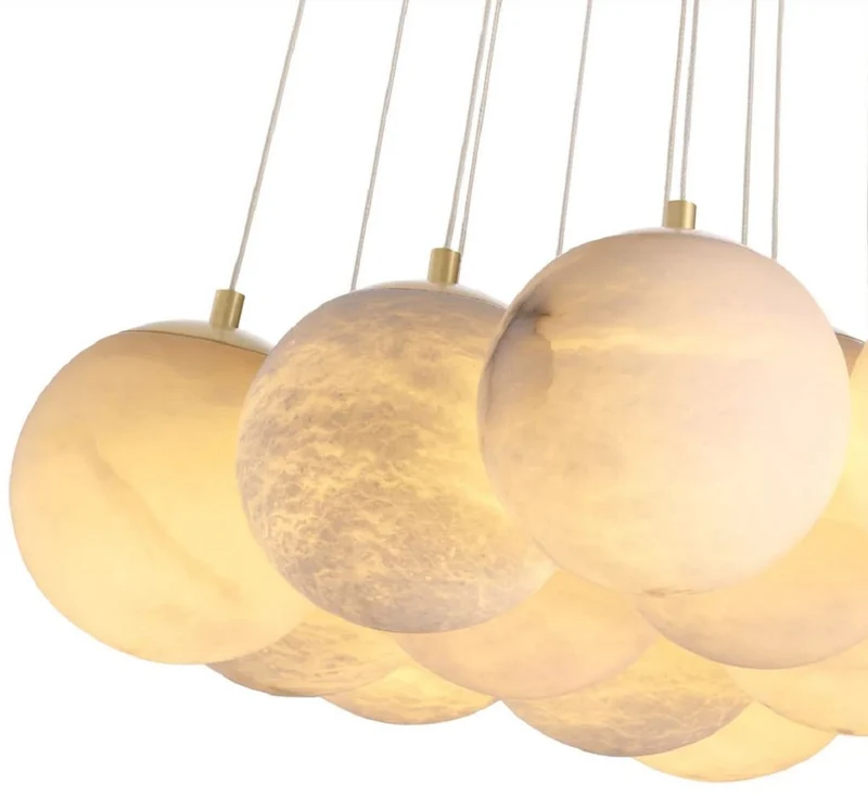 Casa Padrino Luxus Kronleuchter Alabaster / Antik Messing Ø 75 x H. 170 cm - Wohnzimmer Kronleuchter mit Alabaster Lampenschirmen - Luxus Qualität