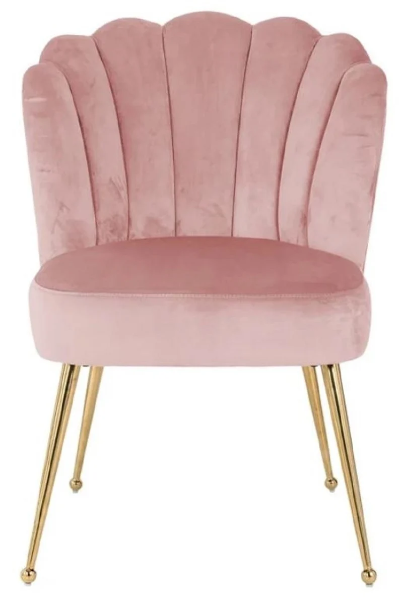 Casa Padrino Luxus Samt Esszimmer Stuhl Rosa / Gold 66 x 64 x H. 86 cm - Küchenstuhl mit Samtsoff - Esszimmer Möbel - Küchen Möbel - Luxus Möbel