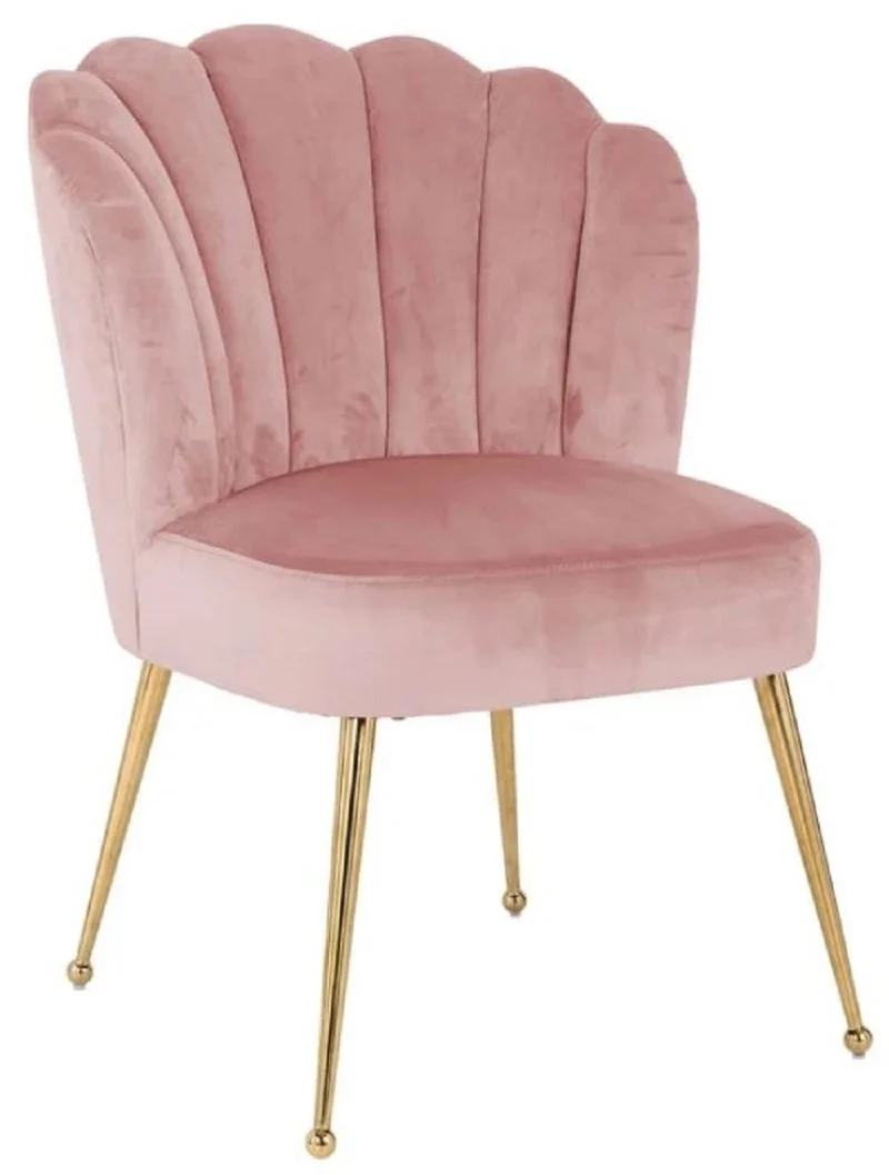 Casa Padrino Luxus Samt Esszimmer Stuhl Rosa / Gold 66 x 64 x H. 86 cm - Küchenstuhl mit Samtsoff - Esszimmer Möbel - Küchen Möbel - Luxus Möbel
