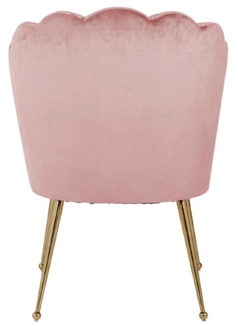 Casa Padrino Luxus Samt Esszimmer Stuhl Rosa / Gold 66 x 64 x H. 86 cm - Küchenstuhl mit Samtsoff - Esszimmer Möbel - Küchen Möbel - Luxus Möbel