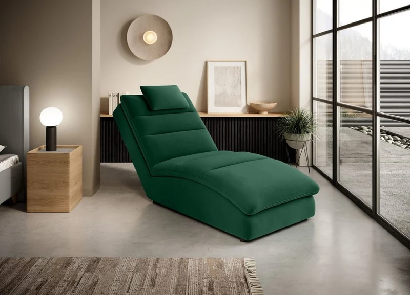 Casa Padrino Luxus Chaiselongue mit Kopfkissen Grün 85 x 170 x H. 92 cm - Wohnzimmer Liegesessel - Relexliege - Recamiere - Wohnzimmer Möbel - Luxus Möbel
