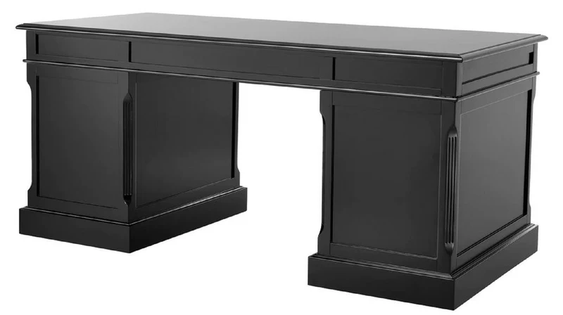 Casa Padrino Luxus Schreibtisch Schwarz / Silber 170 x 80 x H. 78 cm - Massivholz Bürotisch - Sekretär Büro Möbel - Massivholz Büro Möbel - Luxus Büro Möbel