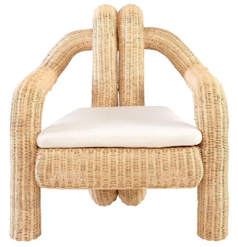 Casa Padrino Luxus Rattan Sessel mit Kissen Naturfarben 82,5 x 92 H. 95 cm - Wohnzimmer Sessel - Hotel Sessel - Wohnzimmer Möbel - Hotel Möbel - Luxus Möbel - Rattan Möbel