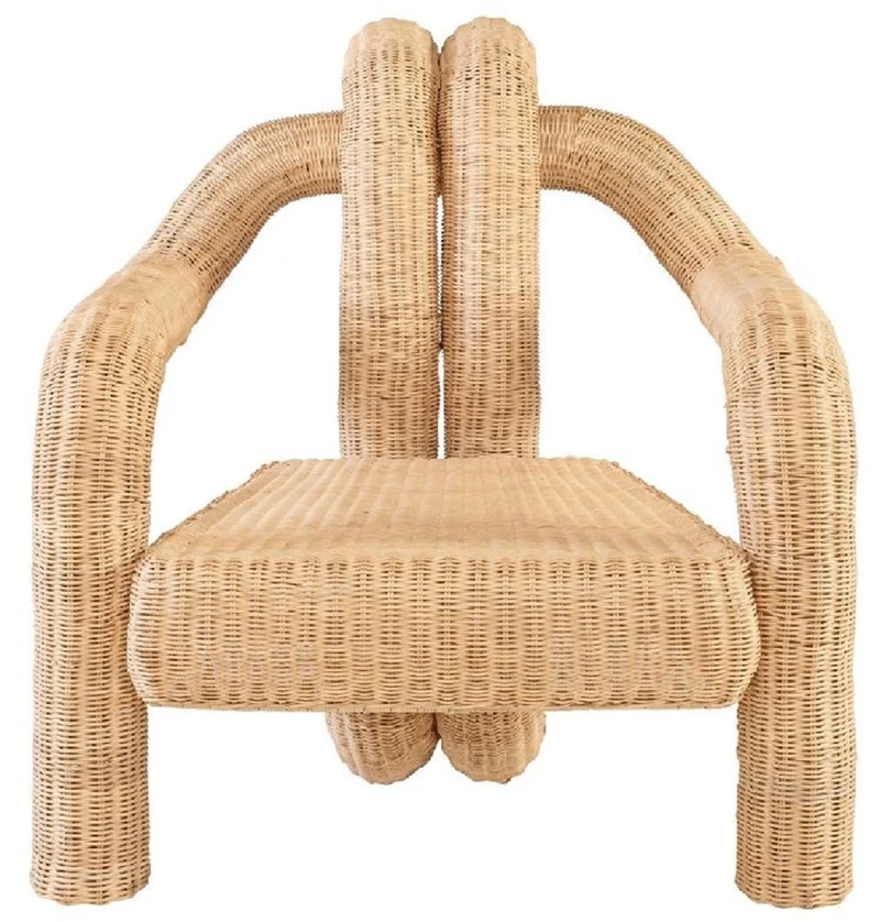 Casa Padrino Luxus Rattan Sessel mit Kissen Naturfarben 82,5 x 92 H. 95 cm - Wohnzimmer Sessel - Hotel Sessel - Wohnzimmer Möbel - Hotel Möbel - Luxus Möbel - Rattan Möbel