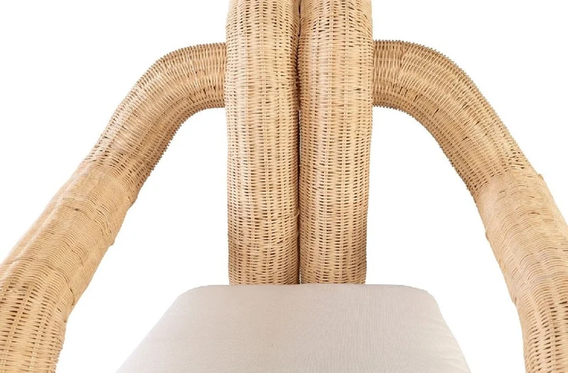Casa Padrino Luxus Rattan Sessel mit Kissen Naturfarben 82,5 x 92 H. 95 cm - Wohnzimmer Sessel - Hotel Sessel - Wohnzimmer Möbel - Hotel Möbel - Luxus Möbel - Rattan Möbel