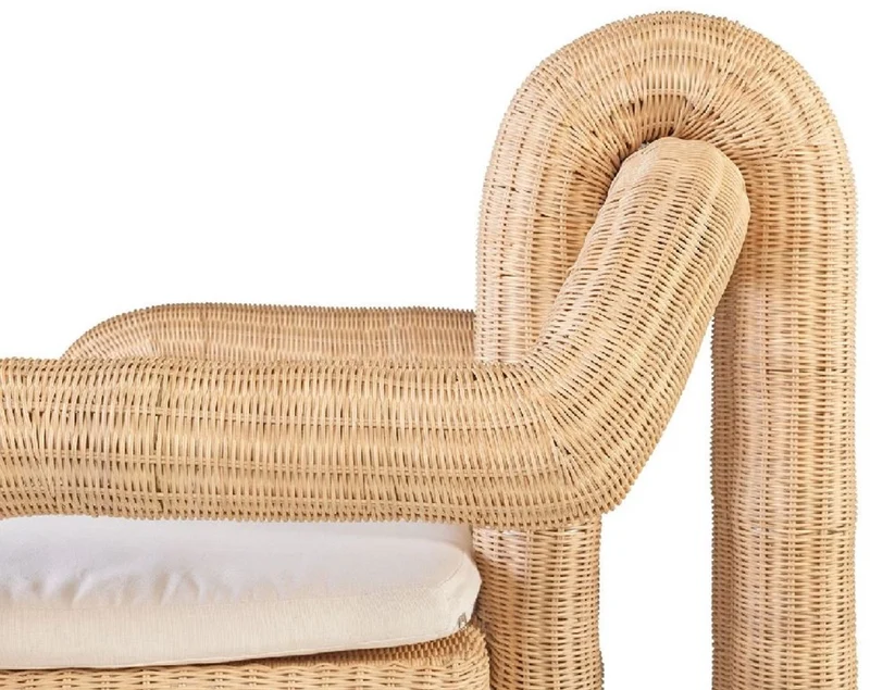 Casa Padrino Luxus Rattan Sessel mit Kissen Naturfarben 82,5 x 92 H. 95 cm - Wohnzimmer Sessel - Hotel Sessel - Wohnzimmer Möbel - Hotel Möbel - Luxus Möbel - Rattan Möbel