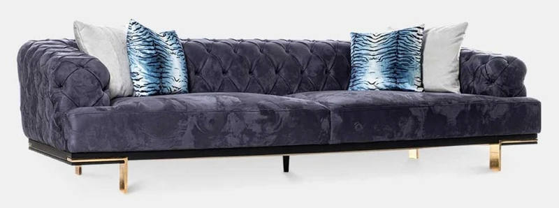Casa Padrino Luxus Chesterfield 3er Sofa Lila / Schwarz / Gold 250 x 100 x H. 65 cm - Wohnzimmer Sofa - Hotel Sofa - Wohnzimmer Möbel - Chesterfield Möbel - Luxus Möbel - Luxus Einrichtung