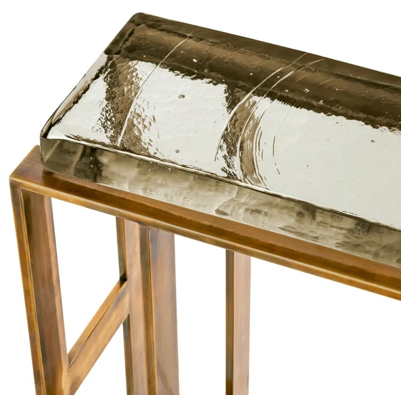 Casa Padrino Luxus Beistelltisch Vintage Messing 45 x 23 x H. 66 cm - Rechteckiger Edelstahl Tisch mit Glasplatte - Luxus Möbel - Wohnzimmer Möbel - Luxus Einrichtung - Wohnzimmer Einrichtung