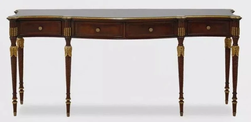 Casa Padrino Luxus Barock Konsole Dunkelbraun / Antik Gold - Handgefertigter Massivholz Konsolentisch mit 4 Schubladen - Luxus Wohnzimmer Möbel im Barockstil - Barock Möbel - Barock Einrichtung
