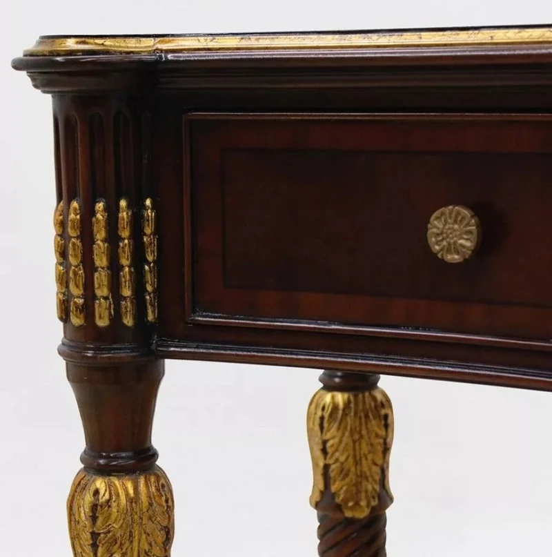 Casa Padrino Luxus Barock Konsole Dunkelbraun / Antik Gold - Handgefertigter Massivholz Konsolentisch mit 4 Schubladen - Luxus Wohnzimmer Möbel im Barockstil - Barock Möbel - Barock Einrichtung