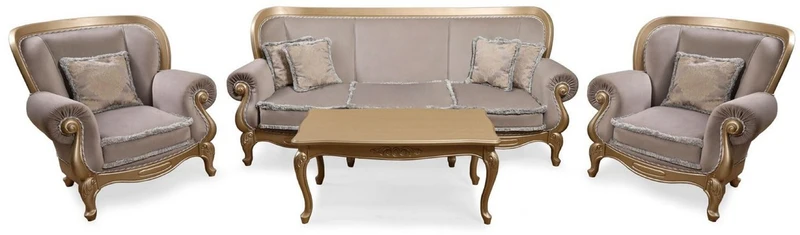 Casa Padrino Luxus Barock Wohnzimmer Sofa Grau / Gold - Handgefertigtes Barockstil Sofa - Prunkvolle Luxus Wohnzimmer Möbel im Barockstil - Barock Möbel