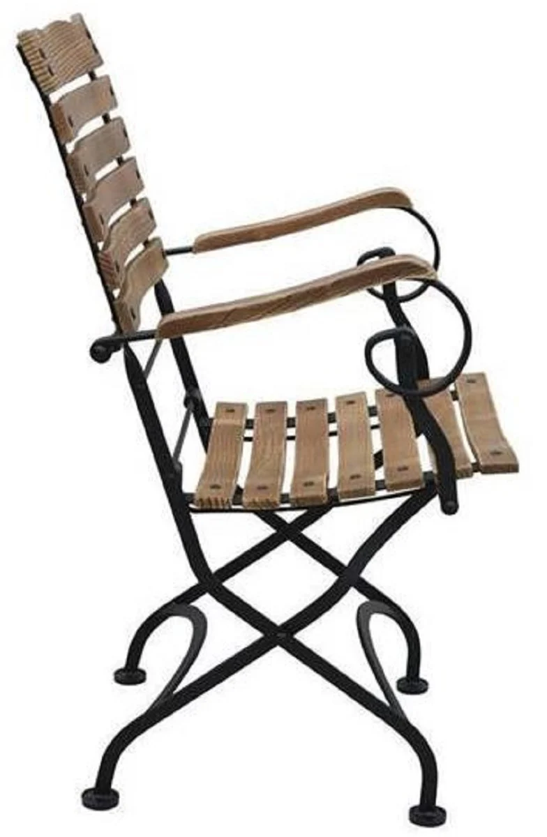 Casa Padrino Jugendstil Gartenstuhl mit Armlehnen Braun / Schwarz 60 x 40 x H. 92 cm - Klappbarer Garten Stuhl - Barock & Jugendstil Gastronomie & Garten Möbel
