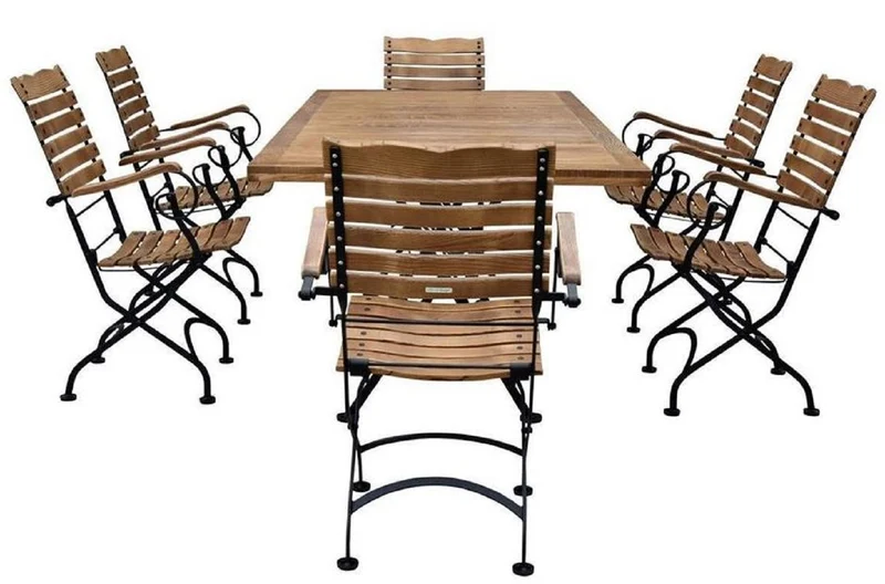 Casa Padrino Jugendstil Gartenstuhl mit Armlehnen Braun / Schwarz 60 x 40 x H. 92 cm - Klappbarer Garten Stuhl - Barock & Jugendstil Gastronomie & Garten Möbel