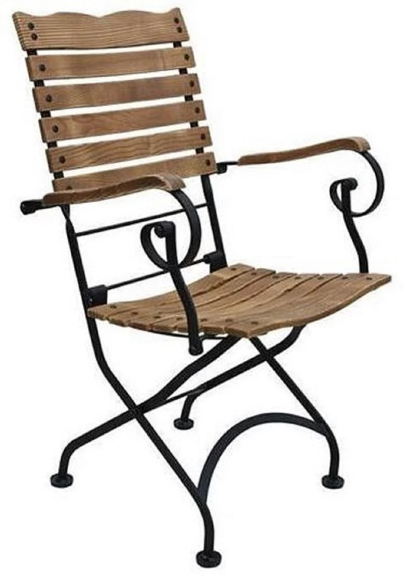 Casa Padrino Jugendstil Gartenstuhl 4er Set mit Armlehnen Braun / Schwarz 60 x 40 x H. 92 cm - Klappbare Gartenstühle - Barock & Jugendstil Gastronomie & Garten Möbel
