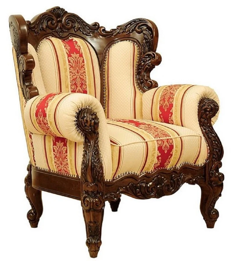 Casa Padrino Luxus Barock Wohnzimmer Set Creme / Gelb / Rot / Dunkelbraun - 2 Barock Sofas & 2 Barock Sessel & 1 Barock Couchtisch - Wohnzimmer Möbel im Barockstil - Edel & Prunkvoll