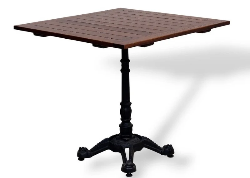 Casa Padrino Industrie Stil Garten Esstisch Dunkelbraun / Schwarz 60 x 60 H. 76 cm - Quadratisch Gartentisch mit Massivholz Latten Tischplatte - Industrie Stil Gastronomie & Garten Möbel