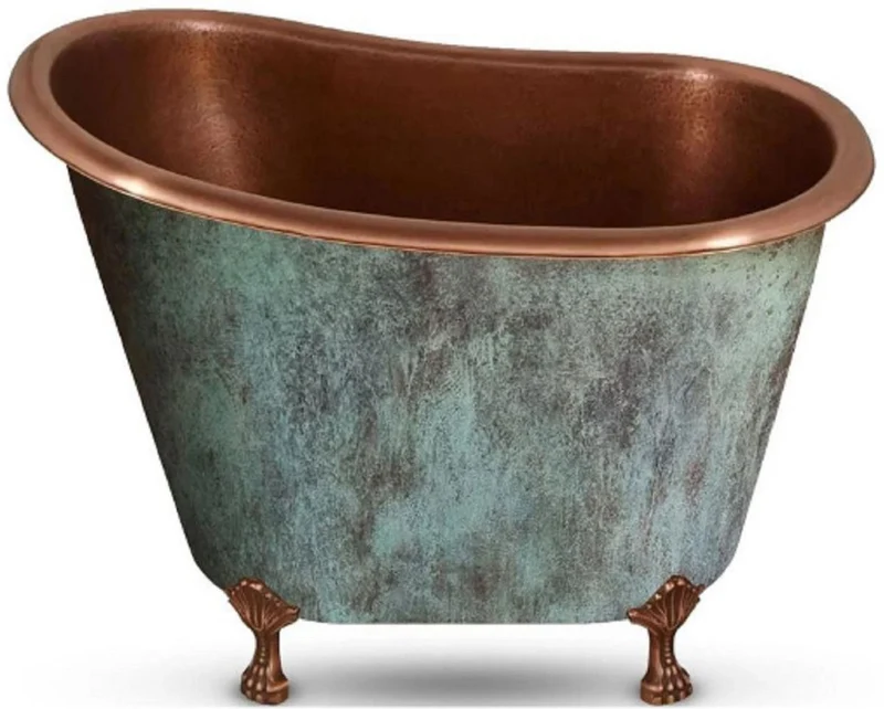 Casa Padrino Luxus Jugendstil Kupfer Badewanne Antik Mintgrün / Kupfer 124,5 x 79,5 x H. 83,1 cm - Freistehende Retro Badewanne - Rustikale Kupfer Badezimmer Möbel