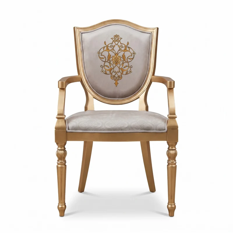 Casa Padrino Luxus Art Deco Esszimmer Stuhl Grau / Gold - Eleganter Massivholz Stuhl mit Armlehnen - Art Deco Esszimmer Möbel