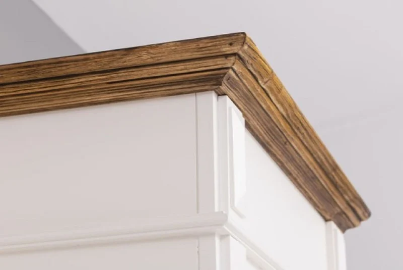 Casa Padrino Landhausstil Garderobenschrank Weiß / Braun 205 x 65 x H. 210 cm - Massivholz Garderobe - Flur Schrank - Garderoben Möbel - Massivholz Möbel - Landhausstil Möbel