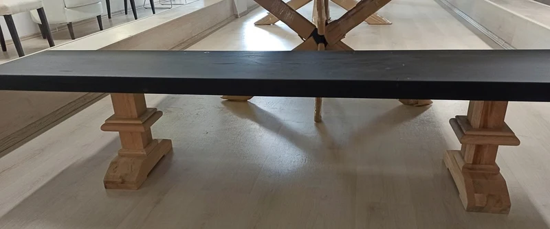 Casa Padrino Landhausstil Eichenholz Sitzbank Schwarz / Naturfarben 300 x 40 x H. 45 cm - Rustikale Massivholz Bank - Rustikale Massivholz Möbel - Landhausstil Möbel