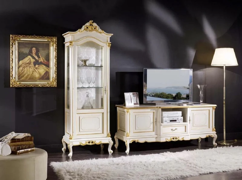 Casa Padrino Luxus Barock Schreibtisch mit 6 Schubladen Weiß / Gold - Prunkvoller handgefertigter Massivholz Bürotisch - Barock Büromöbel - Luxus Qualität - Made in Italy