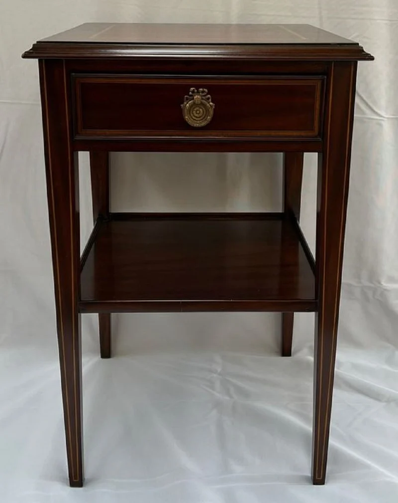 Casa Padrino Luxus Jugendstil Mahagoni Beistelltisch mit Schublade Braun 40 x 40 x H. 61 cm - Massivholz Nachttich - Barock & Jugendstil Möbel
