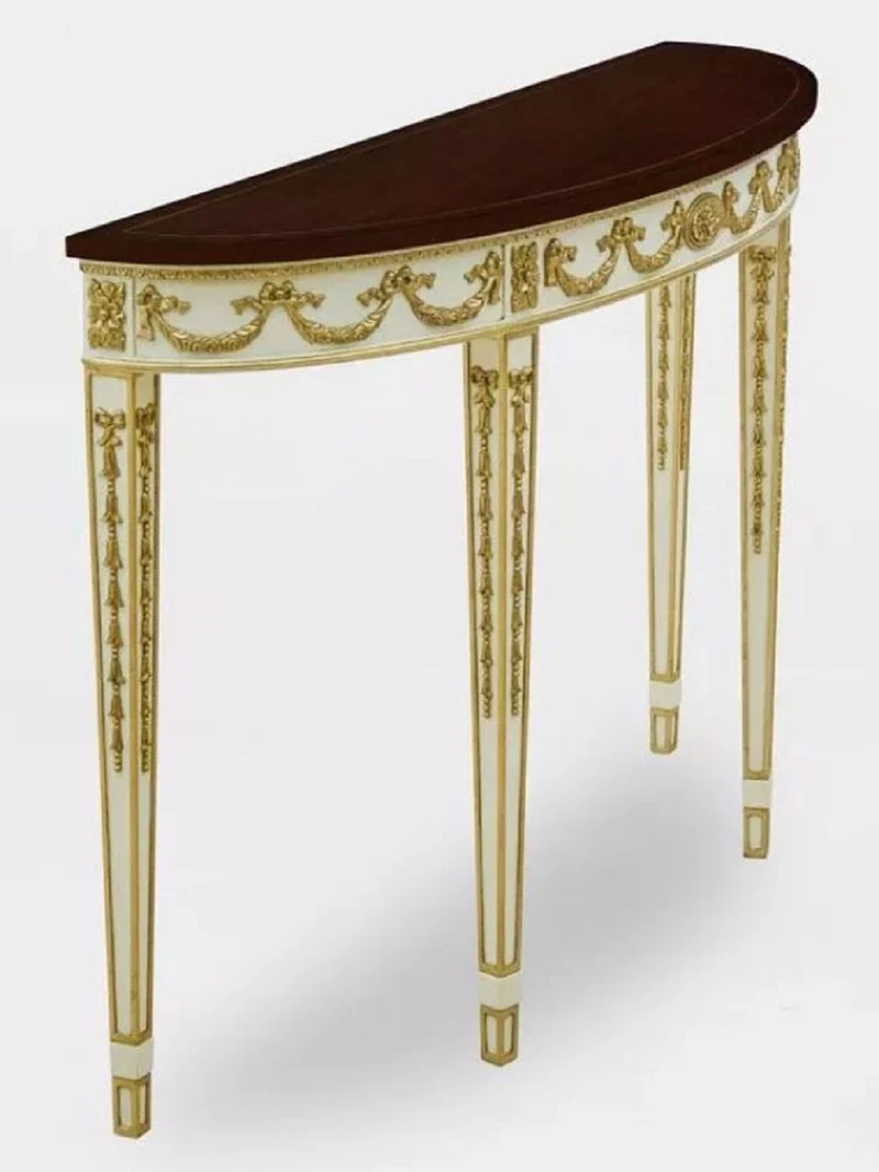 Casa Padrino Luxus Barock Konsole Weiß / Gold / Dunkelbraun - Handgefertigter Massivholz Konsolentisch - Luxus Wohnzimmer Möbel im Barockstil - Barock Möbel - Barock Einrichtung