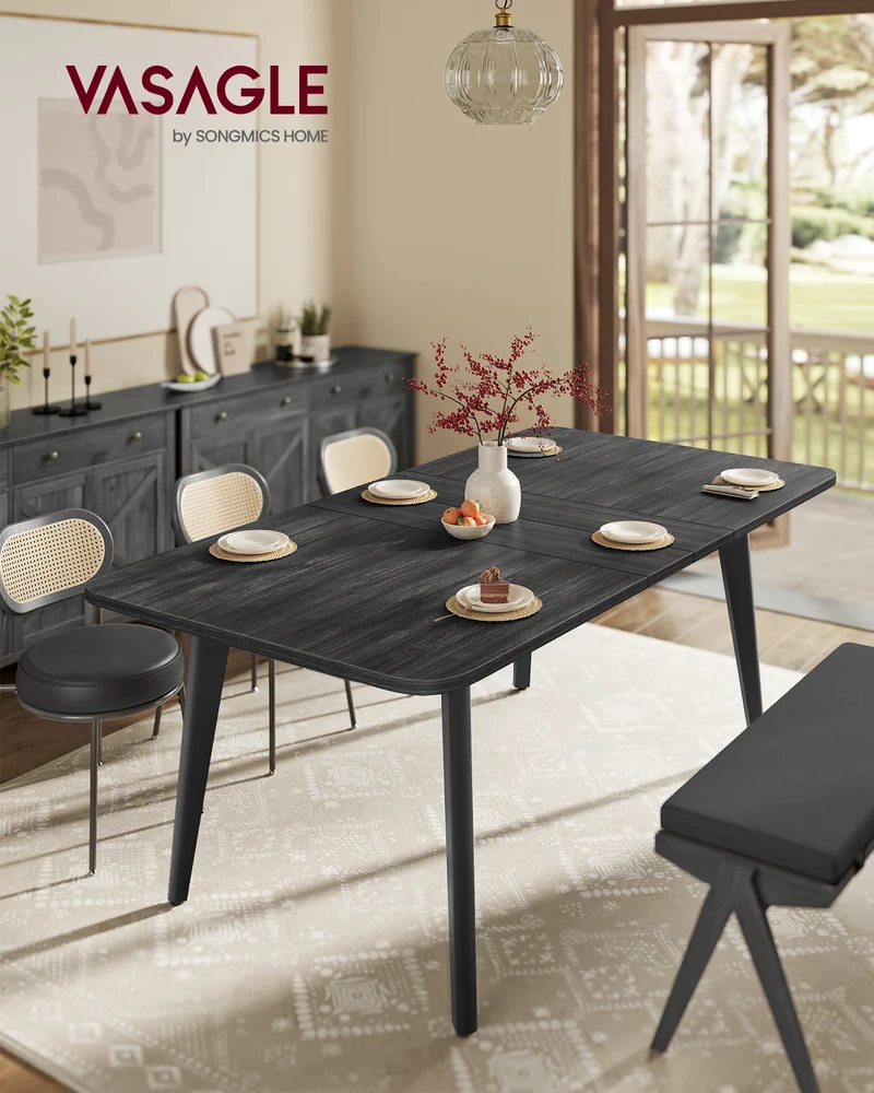 Extendable Dining Table for 4-8 People - Modern Kitchen Table with Tapered Legs & Heat-Resistant Top, Charcoal Gray