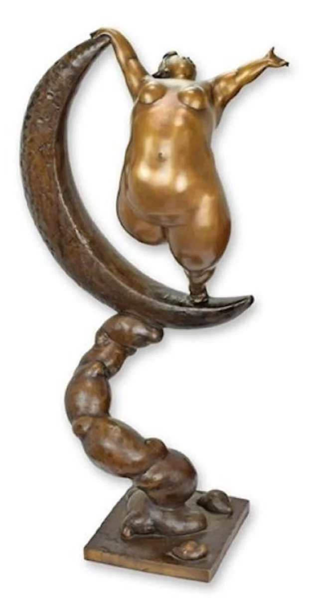 Casa Padrino Luxus Bronze Deko Skulptur Tänzerin im Mond 60 x H. 97 cm - Große Bronze Deko Figur - Wohnzimmer Deko - Büro Deko - Deko Accessoires