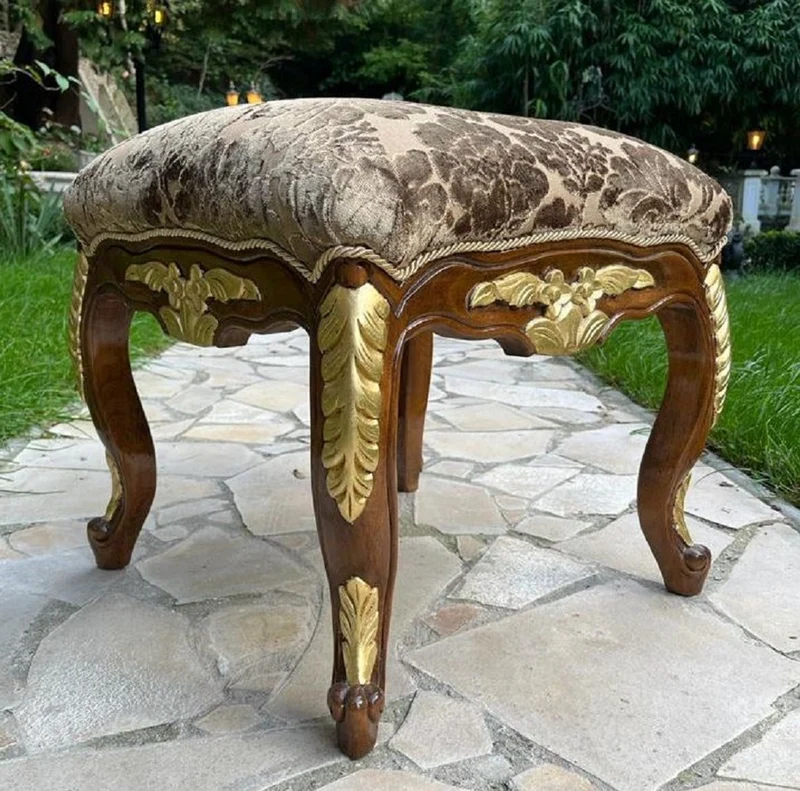 Pompöös by Casa Padrino Luxus Barock Sitzhocker Braun / Gold - Pompööser Barock Hocker designed by Harald Glööckler - Pompööse Barock Möbel