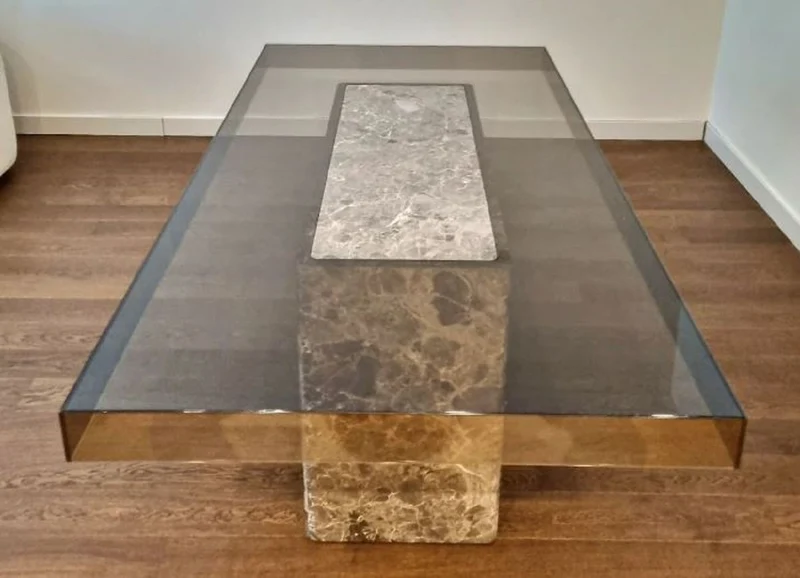 Casa Padrino Luxus Esstisch Grau 200 x 100 x H. 75 cm - Marmor Küchentisch mit Glas Tischplatte - Esszimmer Möbel - Marmor Möbel - Luxus Möbel