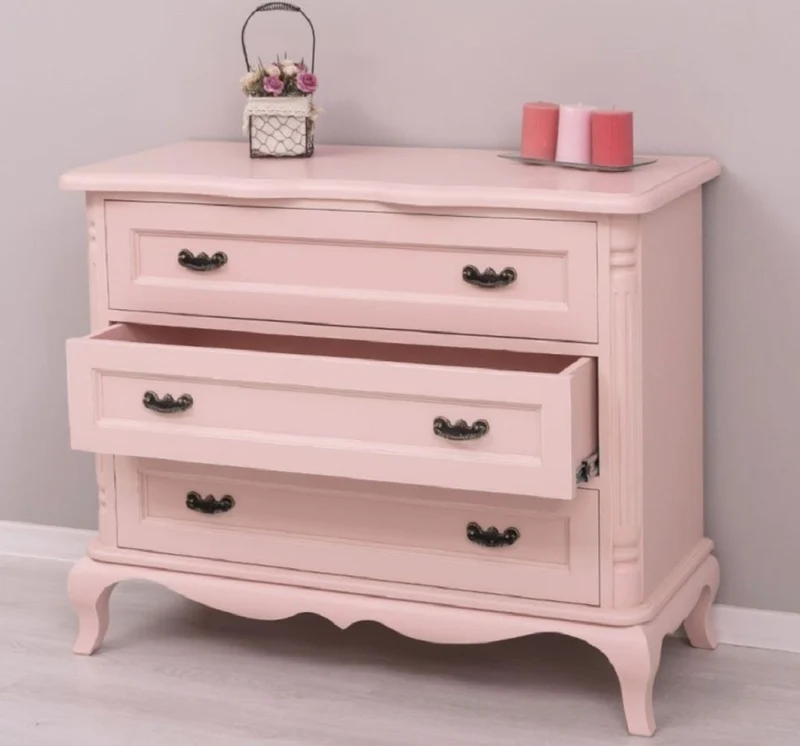 Casa Padrino Landhausstil Kommode Rosa 110 x 48 x H. 89 cm - Massivholz Schrank mit 3 Schubladen - Landhausstil Schlafzimmer Möbel - Möbel im Landhausstil - Landhausstil Einrichtung