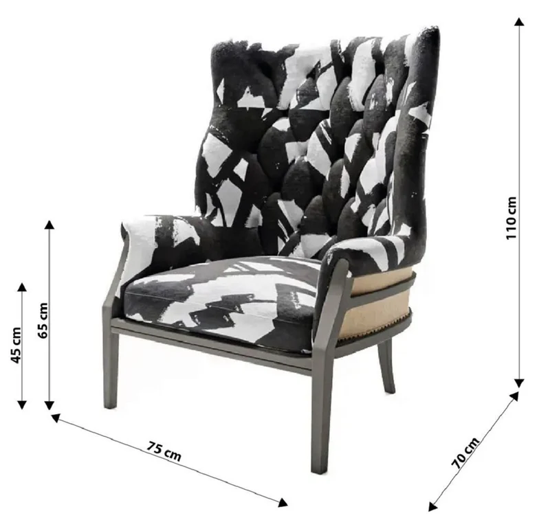 Casa Padrino Luxus Samt Sessel Schwarz / Weiß / Naturfarben 75 x 70 x H. 110 cm - Wohnzimmer Sessel - Hotel Sessel - Wohnzimmer Möbel - Hotel Möbel - Luxus Möbel - Luxus Einrichtung