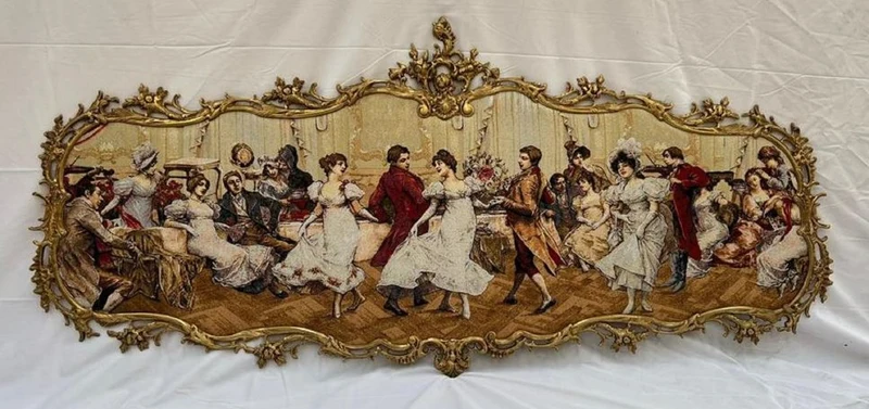 Casa Padrino Barock Wandbild Mehrfarbig / Messing 194 x H. 88 cm - Prunkvolles Barockstil Wanddeko Bild mit Messing Rahmen - Barock Wand Dekoration - Edel & Prunkvoll
