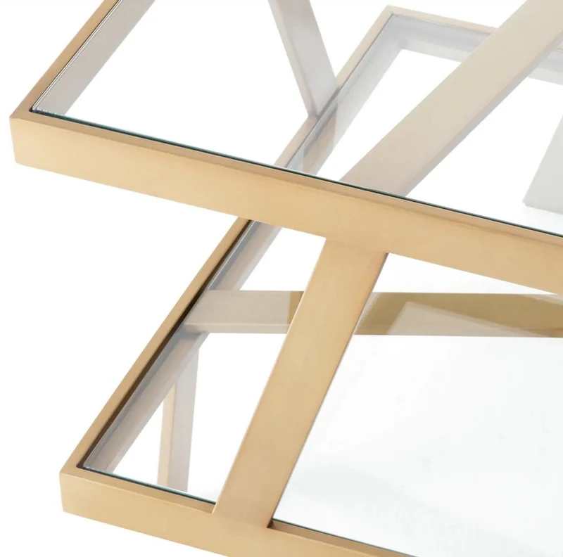 Casa Padrino Luxus Beistelltisch Messing 60 x 60 x H. 50,5 cm - Quadratischer Edelstahl Tisch mit Glasplatten - Wohnzimmer Möbel - Luxus Möbel - Luxus Qualität