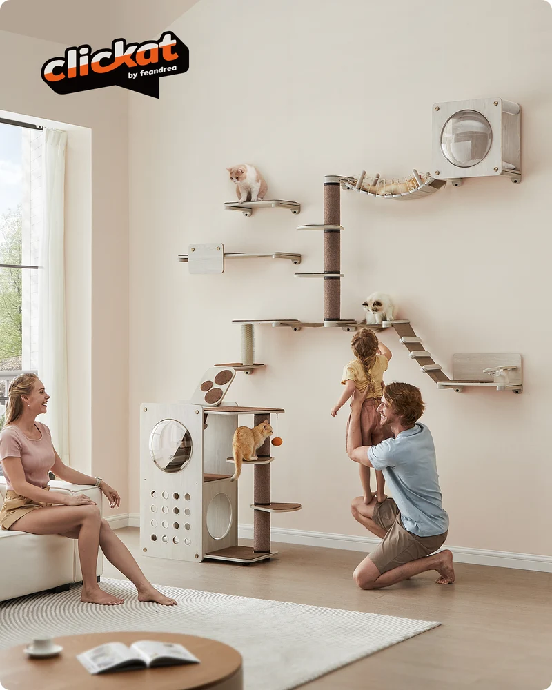 Feandrea Clickat Collection - No.008 Large Cat Shelf Wall-Mounted Cat Perch for Large Cats Cat Wall Shelves Extremely Quick Assembly Unlimited Expandability Replaceable Module and Felt Pad